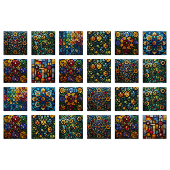 PVC διακοσμητικό αυτοκόλλητο τοίχου – αδιάβροχο και ανθεκτικό στα λίπη, επίπεδη σχεδίαση, τετράγωνο/λουλουδάτο μοτίο, 5+ τεμάχια για σαλόνι, κουζίνα, μπάνιο