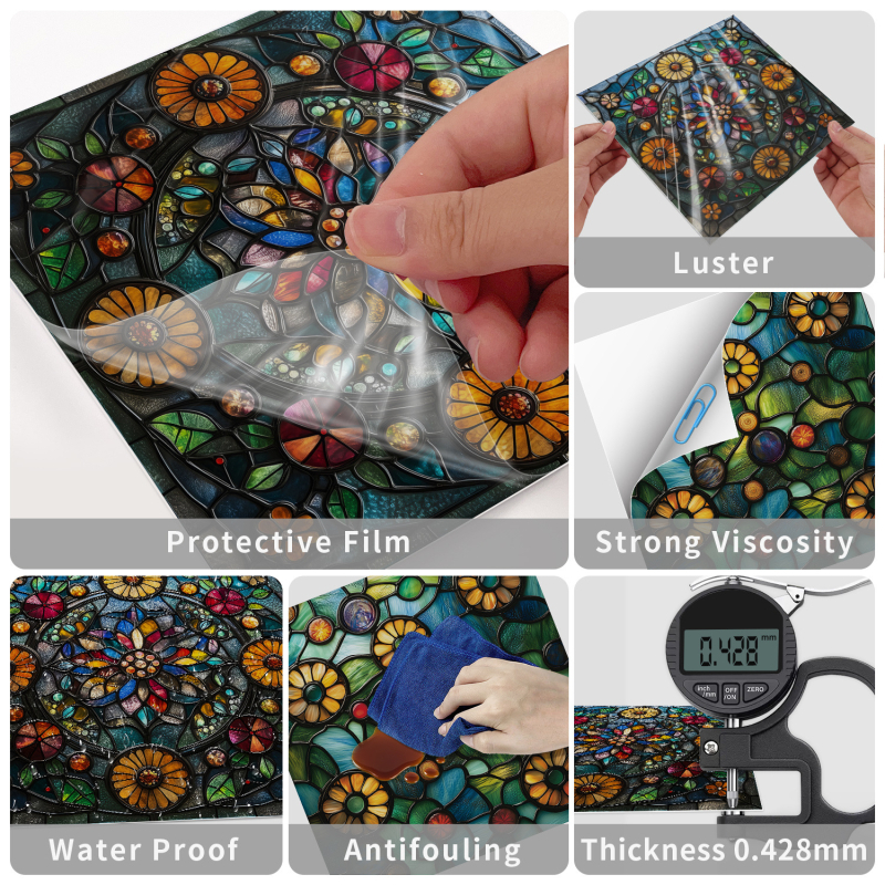 PVC zidni dekorativni flaster – samoljepljivi, vodootporni i otporni na masnoću, plosnati stil, kvadratičan/cvjetni uzorak, 5+ komada za dnevni boravak, kuhinju i kupaonu