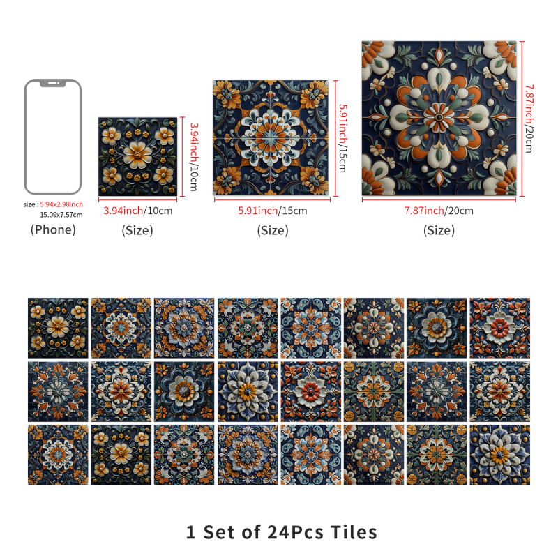 PVC zidni dekorativni flaster – samoljepljivi, vodootporni i otporni na masnoću, plosnati stil, kvadratičan/cvjetni uzorak, 5+ komada za dnevni boravak, kuhinju i kupaonu