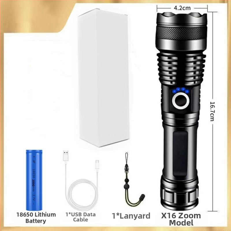 Фенер с телескопично увеличение, алуминиев корпус, USB презареждане, LED 10W, обхват 200–500 м за къмпинг и на открито