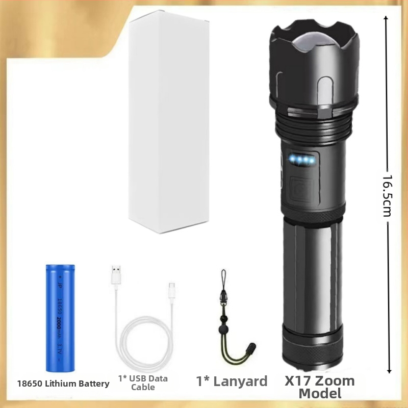 Фенер с телескопично увеличение, алуминиев корпус, USB презареждане, LED 10W, обхват 200–500 м за къмпинг и на открито