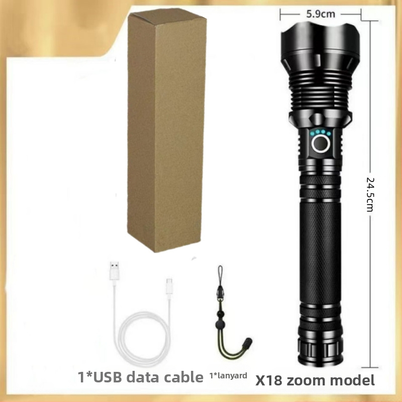 Фенер с телескопично увеличение, алуминиев корпус, USB презареждане, LED 10W, обхват 200–500 м за къмпинг и на открито
