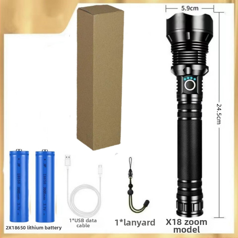 Фенер с телескопично увеличение, алуминиев корпус, USB презареждане, LED 10W, обхват 200–500 м за къмпинг и на открито