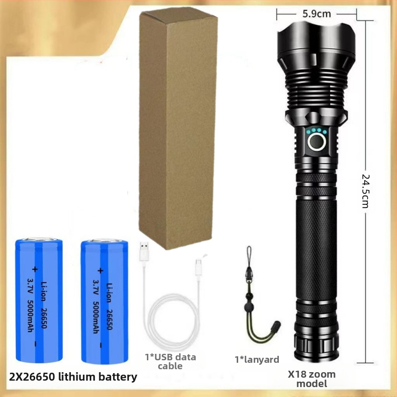 Фенер с телескопично увеличение, алуминиев корпус, USB презареждане, LED 10W, обхват 200–500 м за къмпинг и на открито