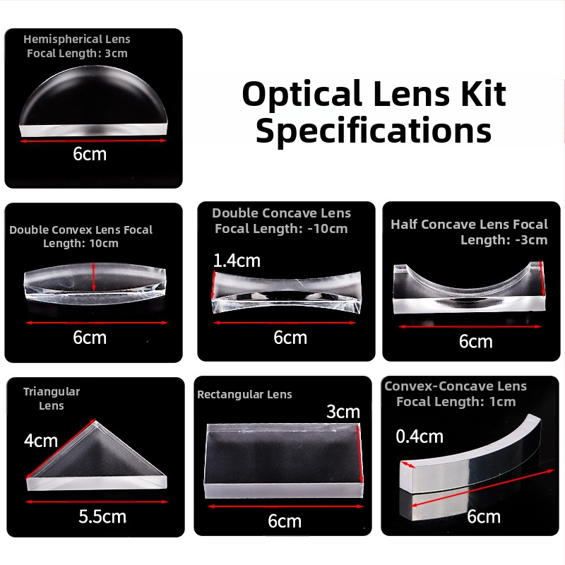 Liuxin оптичен учебен комплект за гимназиални експерименти по физика с цилиндрични, полусферични, триъгълни и правоъгълни лещи от акрил