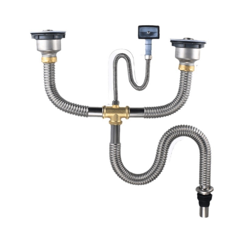 Nerūdijančio plieno gofruotas nuotekų žarna komplektas virtuvės kriauklėms ir praustuvėms