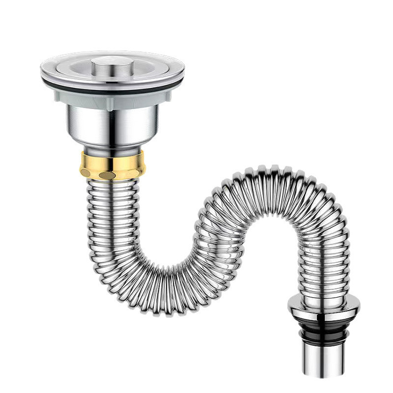 Nerūdijančio plieno gofruotas nuotekų žarna komplektas virtuvės kriauklėms ir praustuvėms