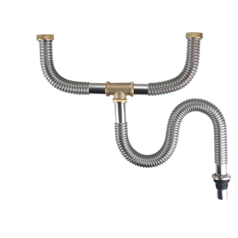 Nerūdijančio plieno gofruotas nuotekų žarna komplektas virtuvės kriauklėms ir praustuvėms