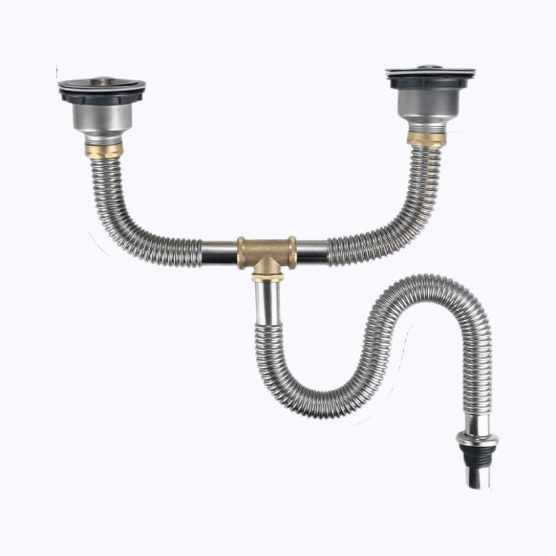 Nerūdijančio plieno gofruotas nuotekų žarna komplektas virtuvės kriauklėms ir praustuvėms