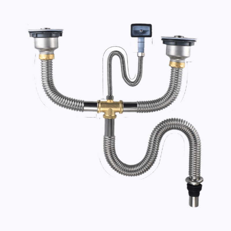 Nerūdijančio plieno gofruotas nuotekų žarna komplektas virtuvės kriauklėms ir praustuvėms