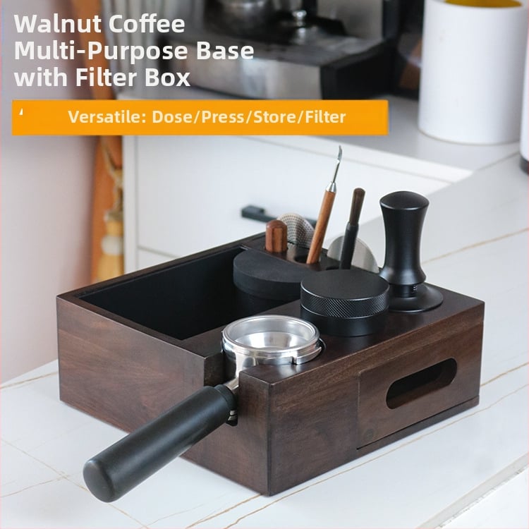 Kavos daugiakomponentė presavimo pagrindas su atliekoms skirtu dėžute iš riešutmedžio medienos, retro stilius, Chance Coffee, tinkama barui, restoranui ir kavai