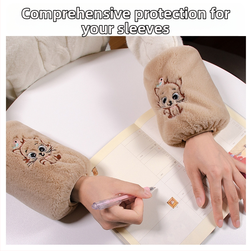 Корейски стил плюшени ръкавчета за ръцете, карикатурен принт и бродерия, антизамърсяващи, Jade Rabbit Velvet материя