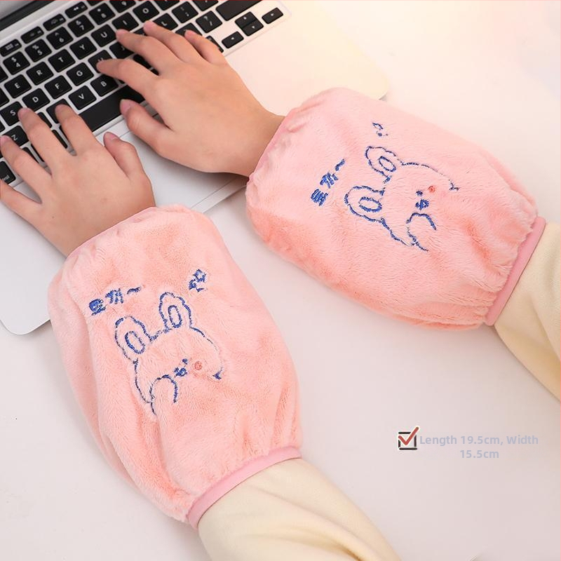 Korejas stila pūkainas roku sargi ar karikatūras rakstu un izšuvumu, anti netīrumiem, Jade Rabbit Velvet materiāls