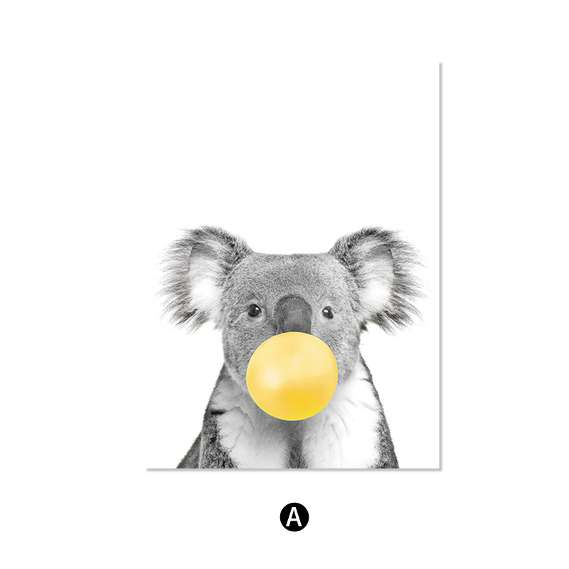 Pictură pe pânză în stil nordic — Motiv drăguț cu animale de desene animate, fără ramă, panou unic, material pânză, potrivit pentru living și camera copiilor