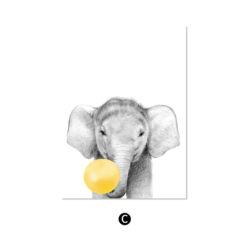 Pictură pe pânză în stil nordic — Motiv drăguț cu animale de desene animate, fără ramă, panou unic, material pânză, potrivit pentru living și camera copiilor