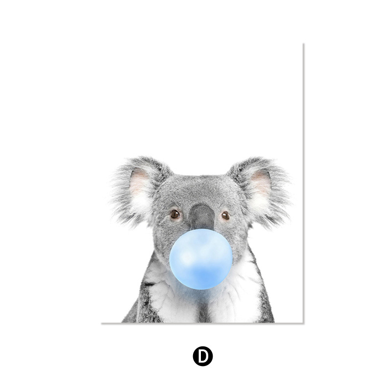 Pictură pe pânză în stil nordic — Motiv drăguț cu animale de desene animate, fără ramă, panou unic, material pânză, potrivit pentru living și camera copiilor