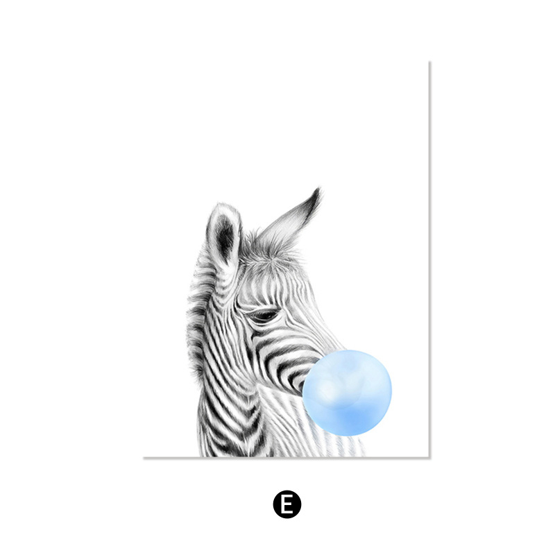 Pictură pe pânză în stil nordic — Motiv drăguț cu animale de desene animate, fără ramă, panou unic, material pânză, potrivit pentru living și camera copiilor