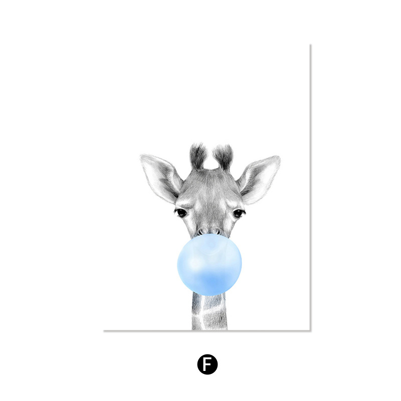 Pictură pe pânză în stil nordic — Motiv drăguț cu animale de desene animate, fără ramă, panou unic, material pânză, potrivit pentru living și camera copiilor