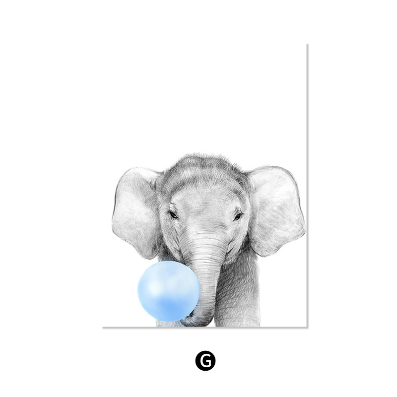 Pictură pe pânză în stil nordic — Motiv drăguț cu animale de desene animate, fără ramă, panou unic, material pânză, potrivit pentru living și camera copiilor