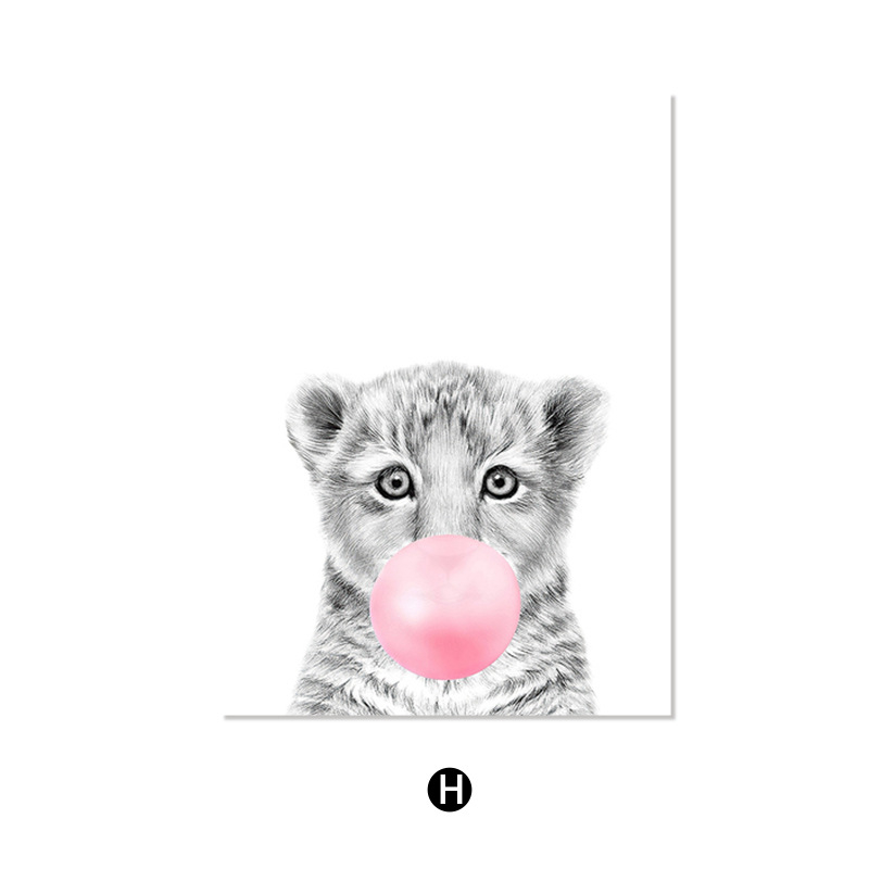 Pictură pe pânză în stil nordic — Motiv drăguț cu animale de desene animate, fără ramă, panou unic, material pânză, potrivit pentru living și camera copiilor