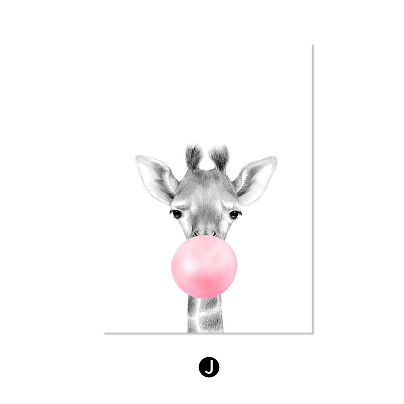 Pictură pe pânză în stil nordic — Motiv drăguț cu animale de desene animate, fără ramă, panou unic, material pânză, potrivit pentru living și camera copiilor