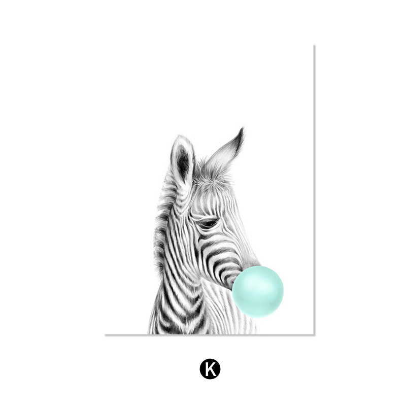 Pictură pe pânză în stil nordic — Motiv drăguț cu animale de desene animate, fără ramă, panou unic, material pânză, potrivit pentru living și camera copiilor