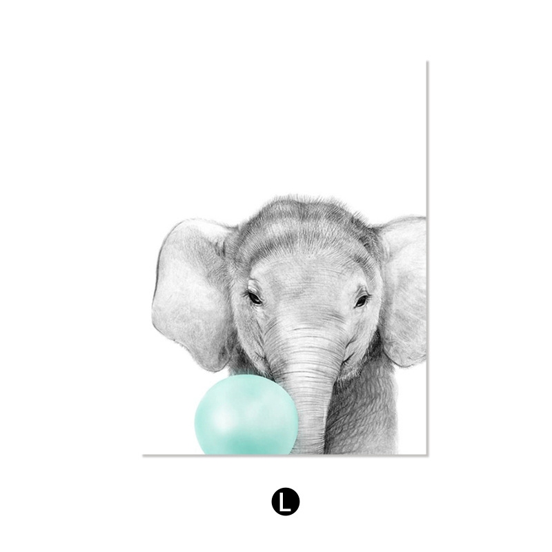 Pictură pe pânză în stil nordic — Motiv drăguț cu animale de desene animate, fără ramă, panou unic, material pânză, potrivit pentru living și camera copiilor