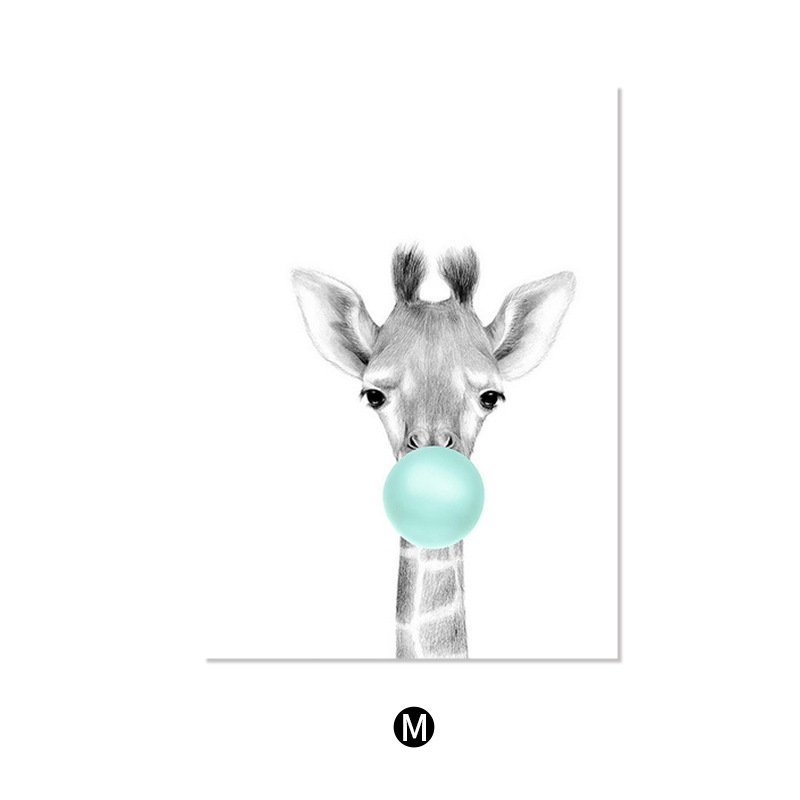 Pictură pe pânză în stil nordic — Motiv drăguț cu animale de desene animate, fără ramă, panou unic, material pânză, potrivit pentru living și camera copiilor