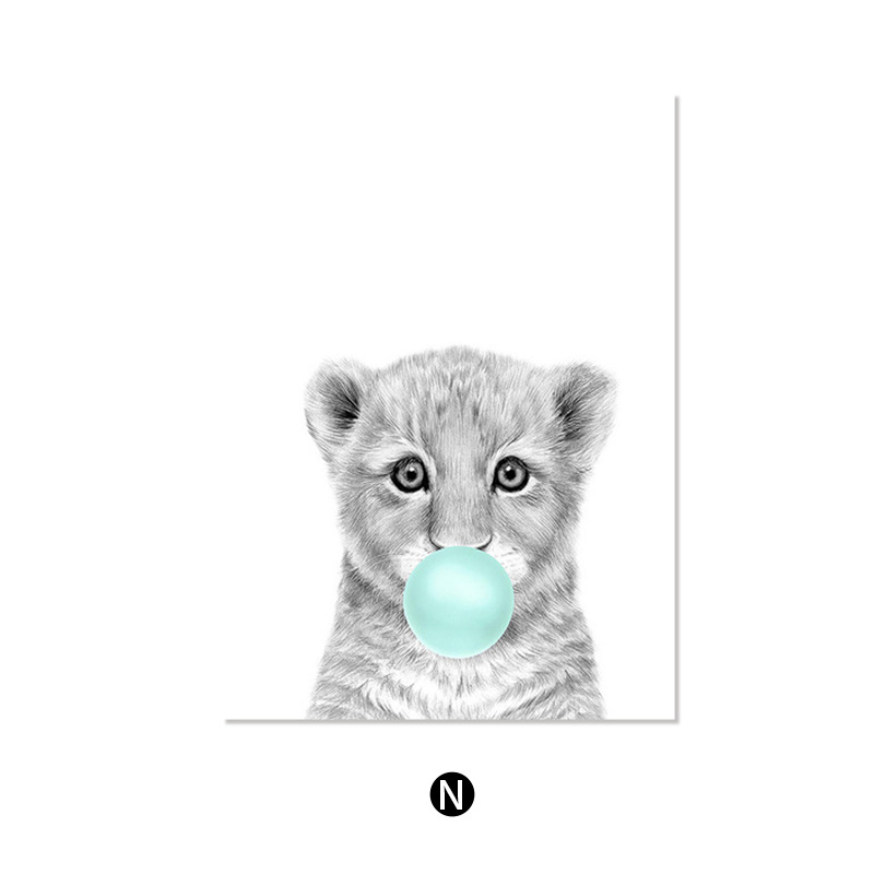 Pictură pe pânză în stil nordic — Motiv drăguț cu animale de desene animate, fără ramă, panou unic, material pânză, potrivit pentru living și camera copiilor