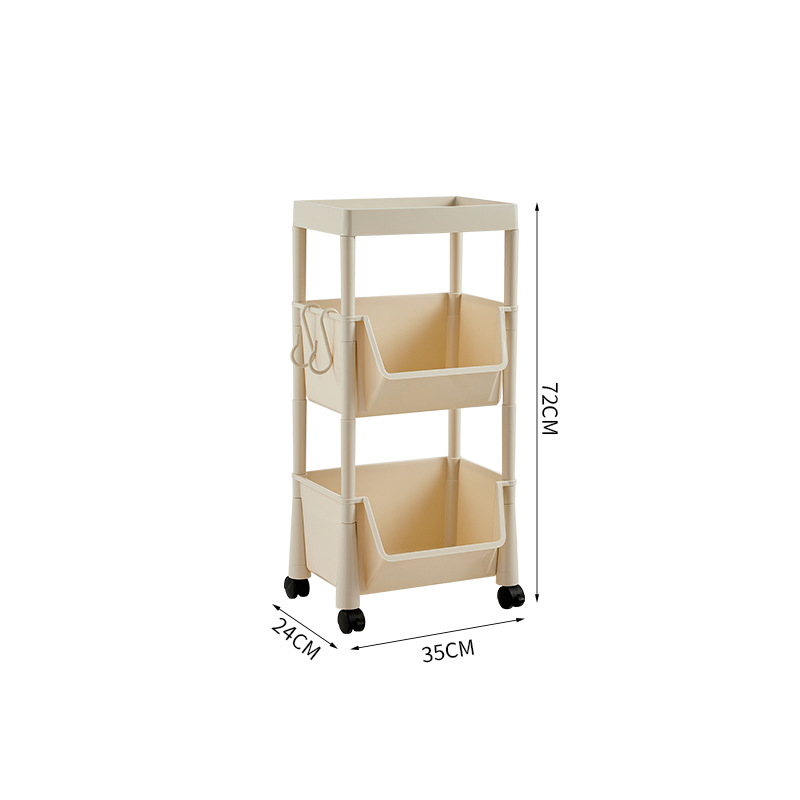 3-szintes mozgatható műanyag tárolóállvány padlón álló kivitelben – nappali, konyha, fürdőszoba, hálószoba és íróasztalhoz