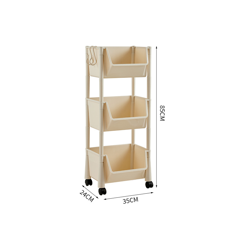3-szintes mozgatható műanyag tárolóállvány padlón álló kivitelben – nappali, konyha, fürdőszoba, hálószoba és íróasztalhoz