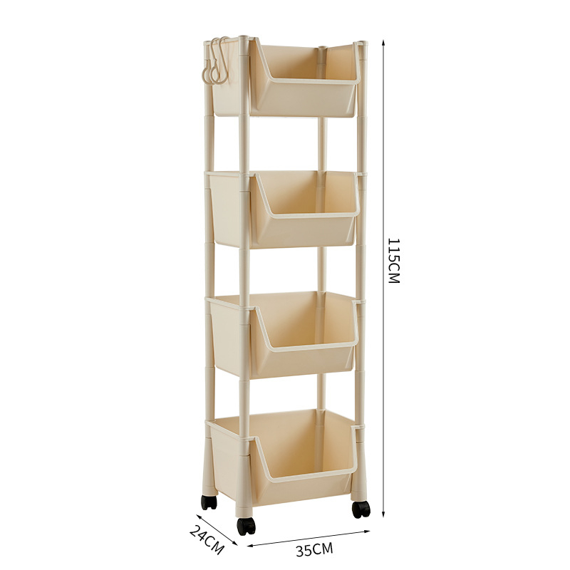 3-szintes mozgatható műanyag tárolóállvány padlón álló kivitelben – nappali, konyha, fürdőszoba, hálószoba és íróasztalhoz