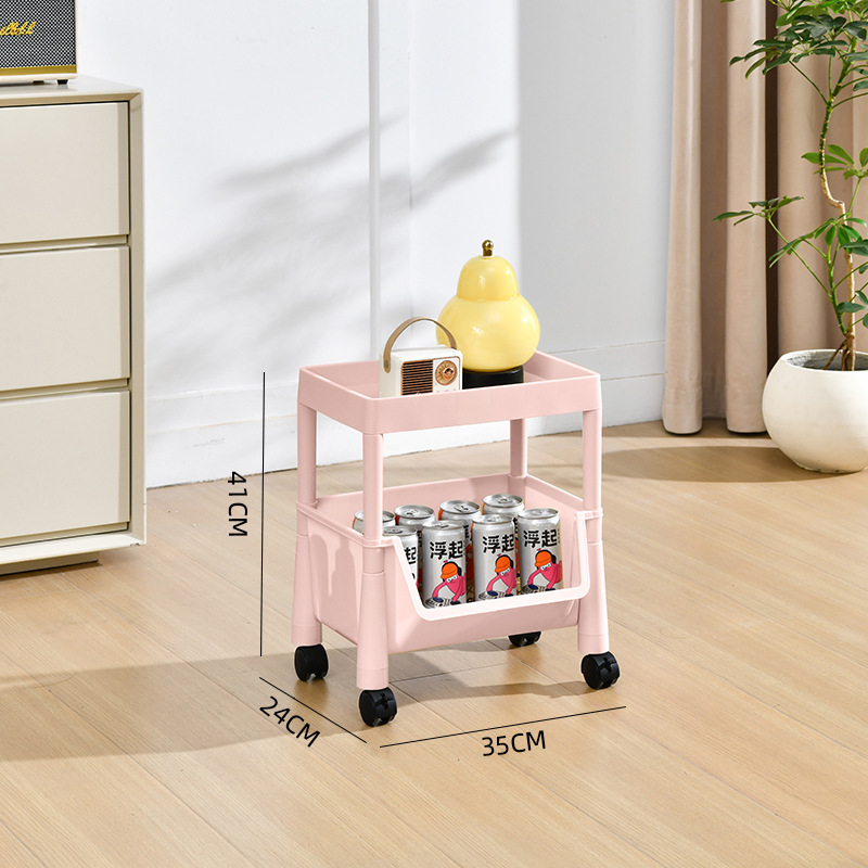 3-szintes mozgatható műanyag tárolóállvány padlón álló kivitelben – nappali, konyha, fürdőszoba, hálószoba és íróasztalhoz