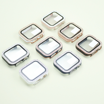 Θήκη Apple Watch Series 9 με λέιζερ χαρακτική και διπλή σειρά διαμαντιών, υλικό PC, ενσωματωμένος περίβλημα και προστατευτικό φιλμ