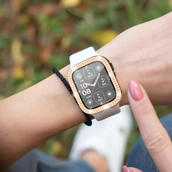 Θήκη Apple Watch Series 9 με λέιζερ χαρακτική και διπλή σειρά διαμαντιών, υλικό PC, ενσωματωμένος περίβλημα και προστατευτικό φιλμ