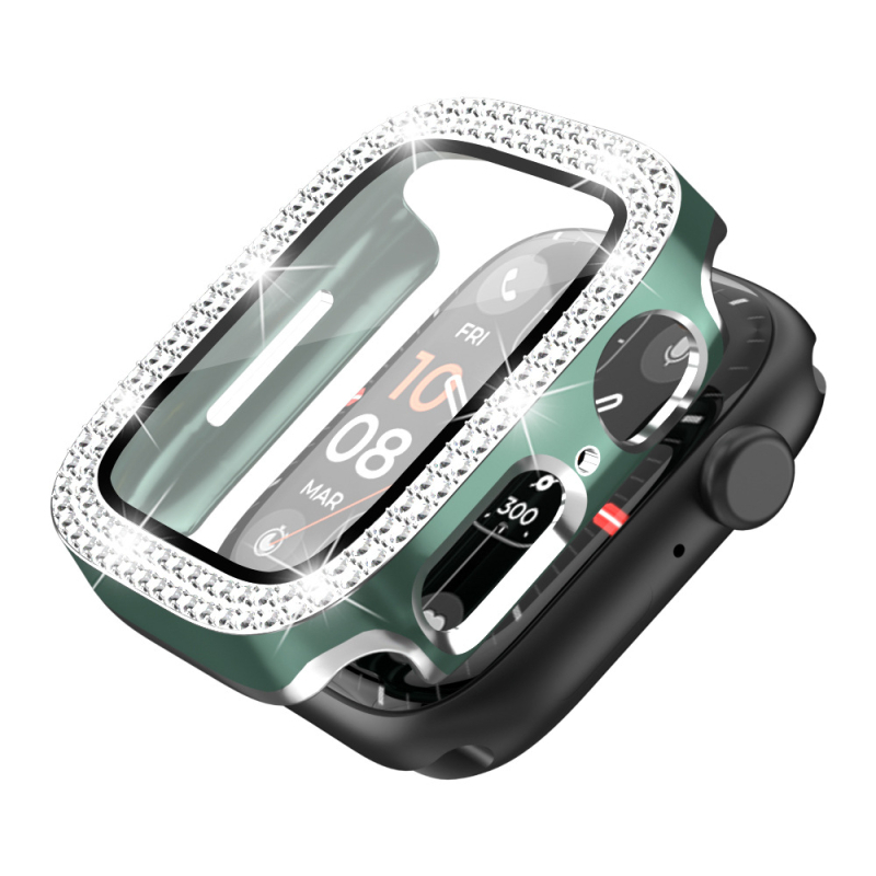 Θήκη Apple Watch Series 9 με λέιζερ χαρακτική και διπλή σειρά διαμαντιών, υλικό PC, ενσωματωμένος περίβλημα και προστατευτικό φιλμ