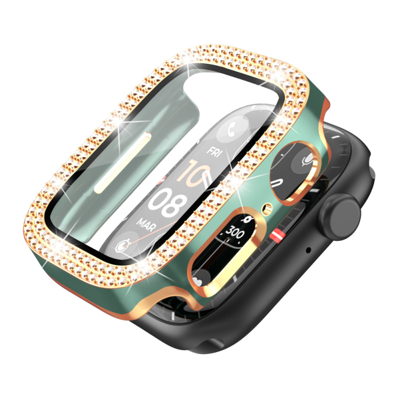 Θήκη Apple Watch Series 9 με λέιζερ χαρακτική και διπλή σειρά διαμαντιών, υλικό PC, ενσωματωμένος περίβλημα και προστατευτικό φιλμ