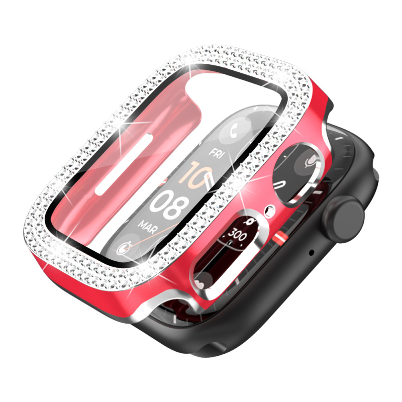 Θήκη Apple Watch Series 9 με λέιζερ χαρακτική και διπλή σειρά διαμαντιών, υλικό PC, ενσωματωμένος περίβλημα και προστατευτικό φιλμ