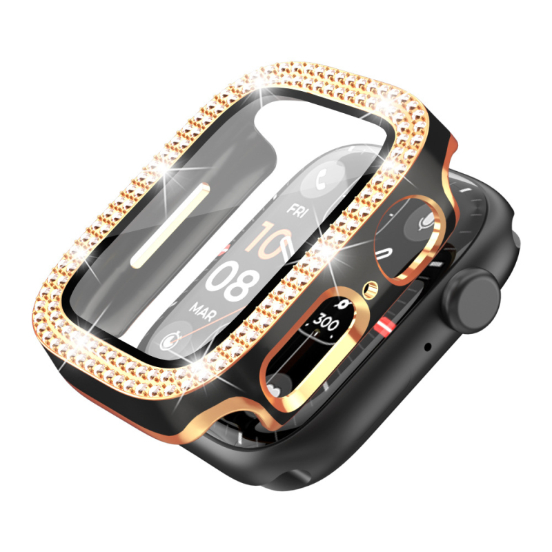 Θήκη Apple Watch Series 9 με λέιζερ χαρακτική και διπλή σειρά διαμαντιών, υλικό PC, ενσωματωμένος περίβλημα και προστατευτικό φιλμ