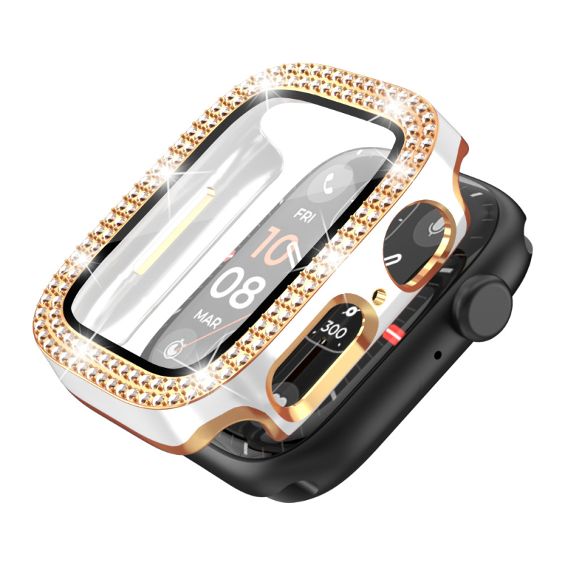 Θήκη Apple Watch Series 9 με λέιζερ χαρακτική και διπλή σειρά διαμαντιών, υλικό PC, ενσωματωμένος περίβλημα και προστατευτικό φιλμ