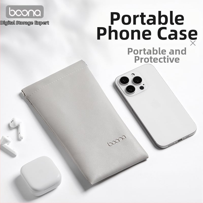 Mobiliojo telefono apsauginė krepšelis su reljefiniu PU audiniu, automatinis užsegimas virvute, 2 kg apkrova, modelis G005, 3C elektronikos pakuotė