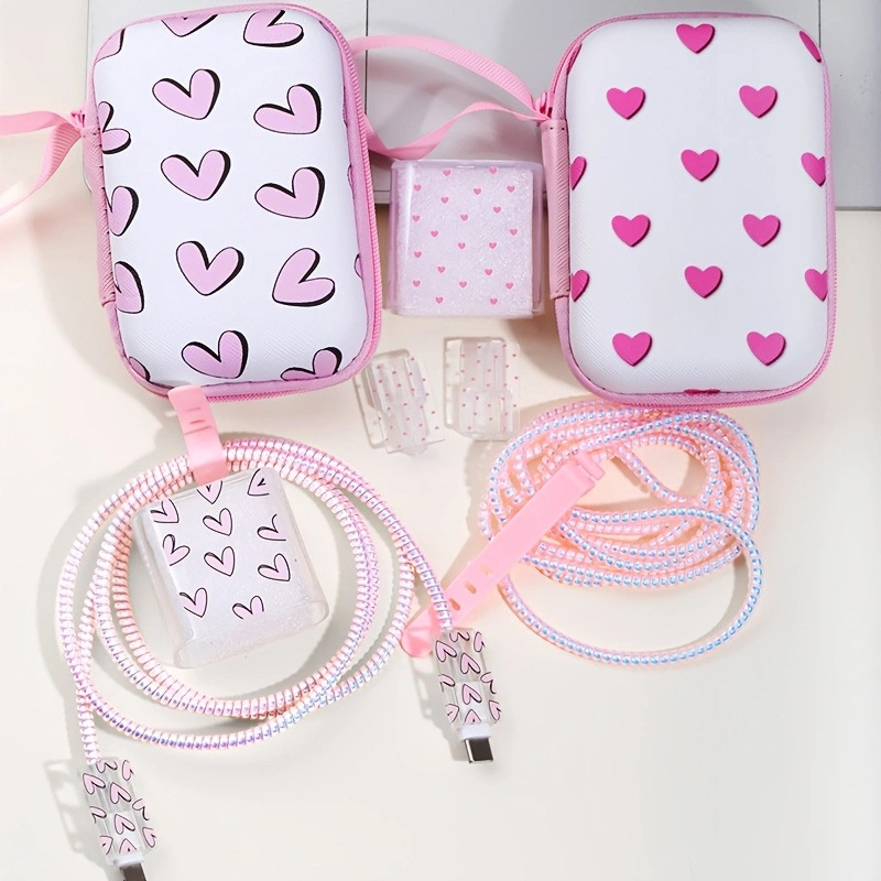 Комплект защитни обвивки за iPhone 14 кабел и Apple 20W зарядно: TPU + EVA, модел YJX-017, 6-частен комплект за навиване, включва торбичка за съхранение, 20W глава, капак за кабел, 1,5 m навиван кабел, лента за съхранение