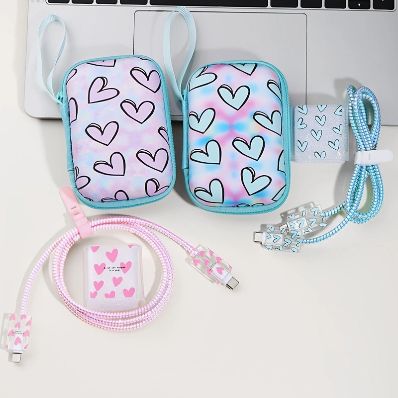 Комплект защитни обвивки за iPhone 14 кабел и Apple 20W зарядно: TPU + EVA, модел YJX-017, 6-частен комплект за навиване, включва торбичка за съхранение, 20W глава, капак за кабел, 1,5 m навиван кабел, лента за съхранение