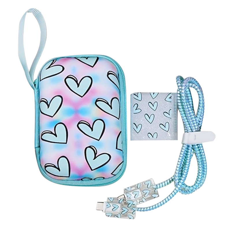 Комплект защитни обвивки за iPhone 14 кабел и Apple 20W зарядно: TPU + EVA, модел YJX-017, 6-частен комплект за навиване, включва торбичка за съхранение, 20W глава, капак за кабел, 1,5 m навиван кабел, лента за съхранение