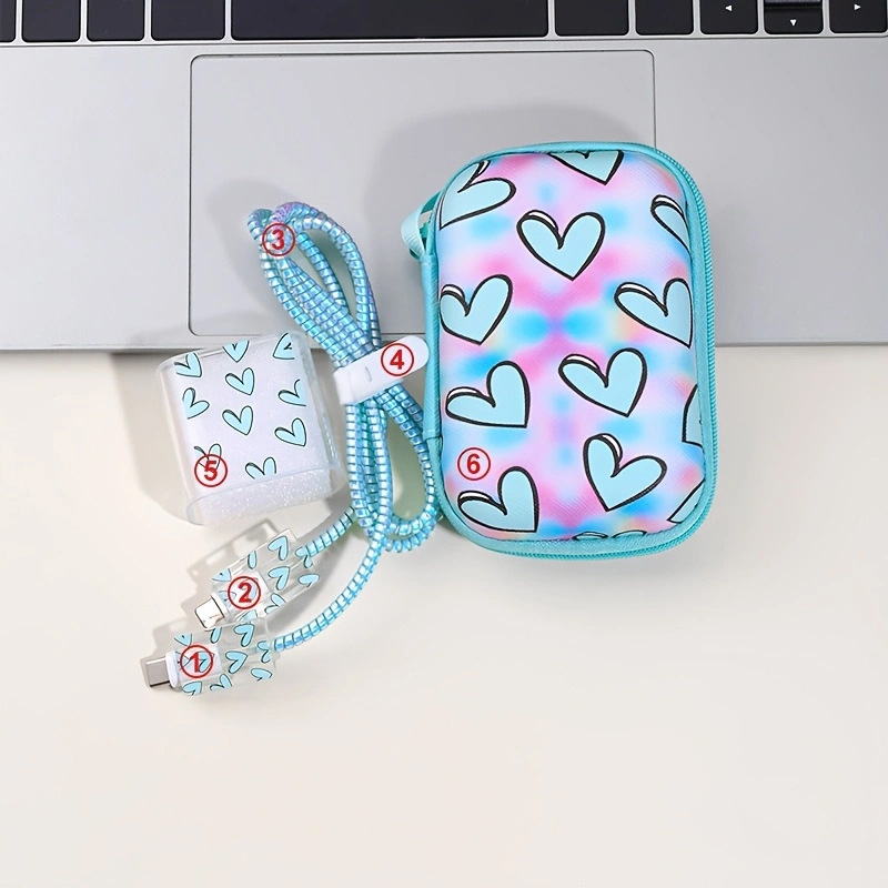 Комплект защитни обвивки за iPhone 14 кабел и Apple 20W зарядно: TPU + EVA, модел YJX-017, 6-частен комплект за навиване, включва торбичка за съхранение, 20W глава, капак за кабел, 1,5 m навиван кабел, лента за съхранение