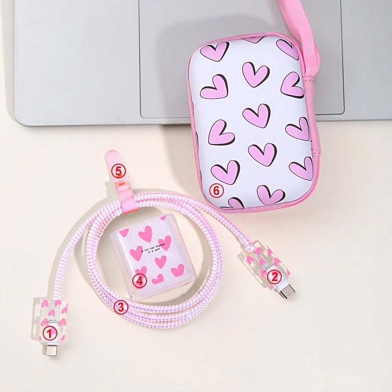 Комплект защитни обвивки за iPhone 14 кабел и Apple 20W зарядно: TPU + EVA, модел YJX-017, 6-частен комплект за навиване, включва торбичка за съхранение, 20W глава, капак за кабел, 1,5 m навиван кабел, лента за съхранение