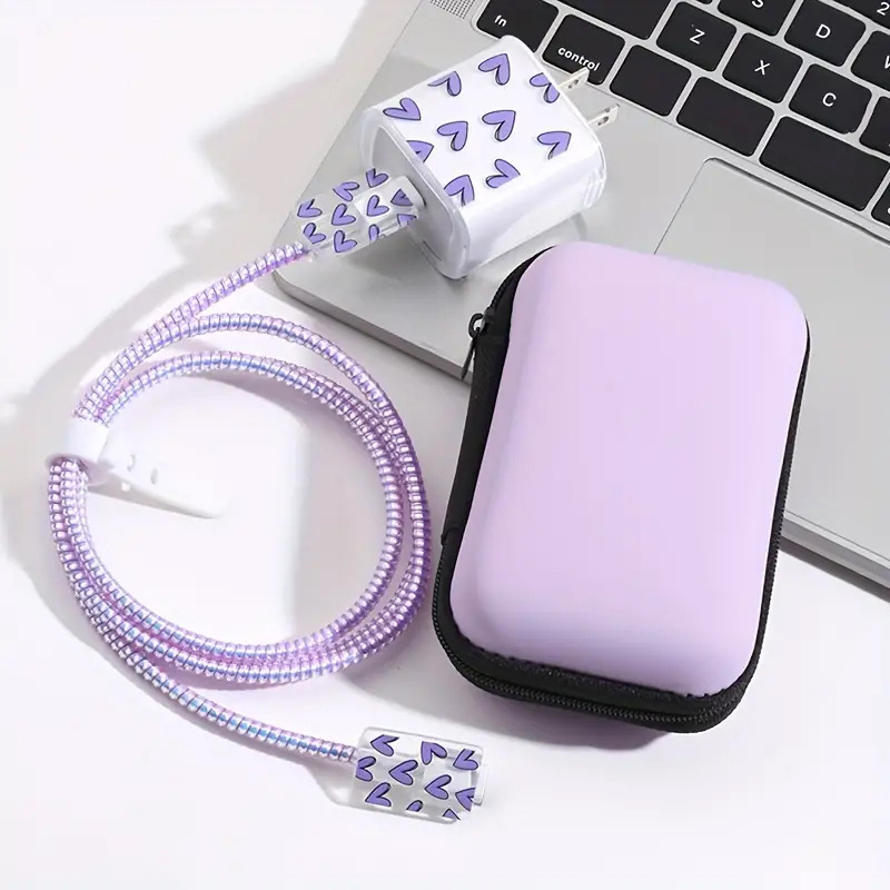 Комплект защитни обвивки за iPhone 14 кабел и Apple 20W зарядно: TPU + EVA, модел YJX-017, 6-частен комплект за навиване, включва торбичка за съхранение, 20W глава, капак за кабел, 1,5 m навиван кабел, лента за съхранение