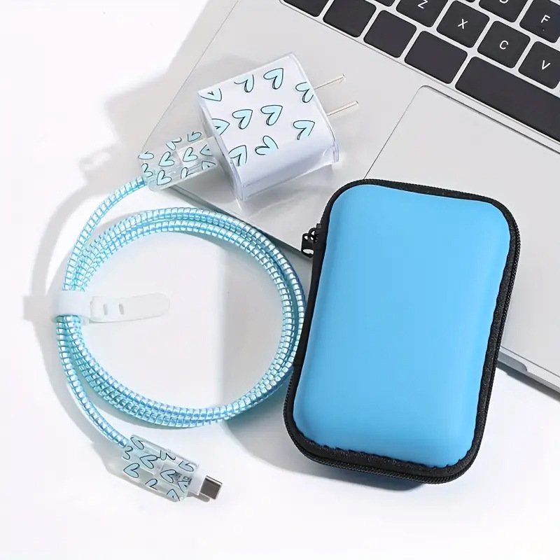 Комплект защитни обвивки за iPhone 14 кабел и Apple 20W зарядно: TPU + EVA, модел YJX-017, 6-частен комплект за навиване, включва торбичка за съхранение, 20W глава, капак за кабел, 1,5 m навиван кабел, лента за съхранение