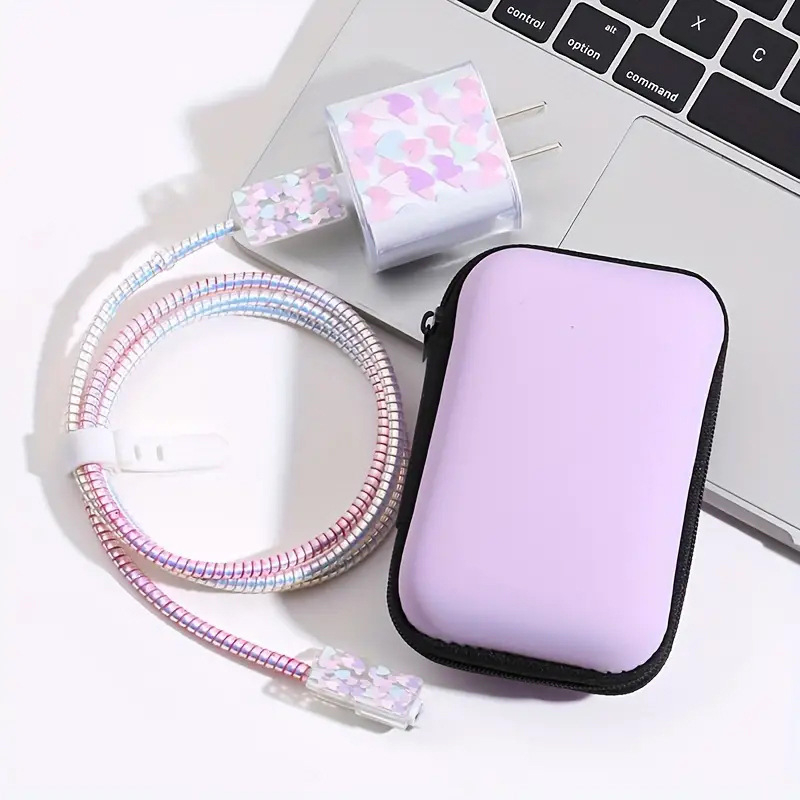 Комплект защитни обвивки за iPhone 14 кабел и Apple 20W зарядно: TPU + EVA, модел YJX-017, 6-частен комплект за навиване, включва торбичка за съхранение, 20W глава, капак за кабел, 1,5 m навиван кабел, лента за съхранение