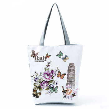 Γυναικεία τσάντα ώμου με 3D εκτύπωση πεταλούδας και Εϊφελ — πολυεστέρας, κάθετα τετράγωνο σχήμα, φερμουάρ, τρισδιάστατο εξωτερικό, εσωτερικές θήκες: θήκη με φερμουάρ, ID θήκη, θήκη σάντουις με φερμουάρ